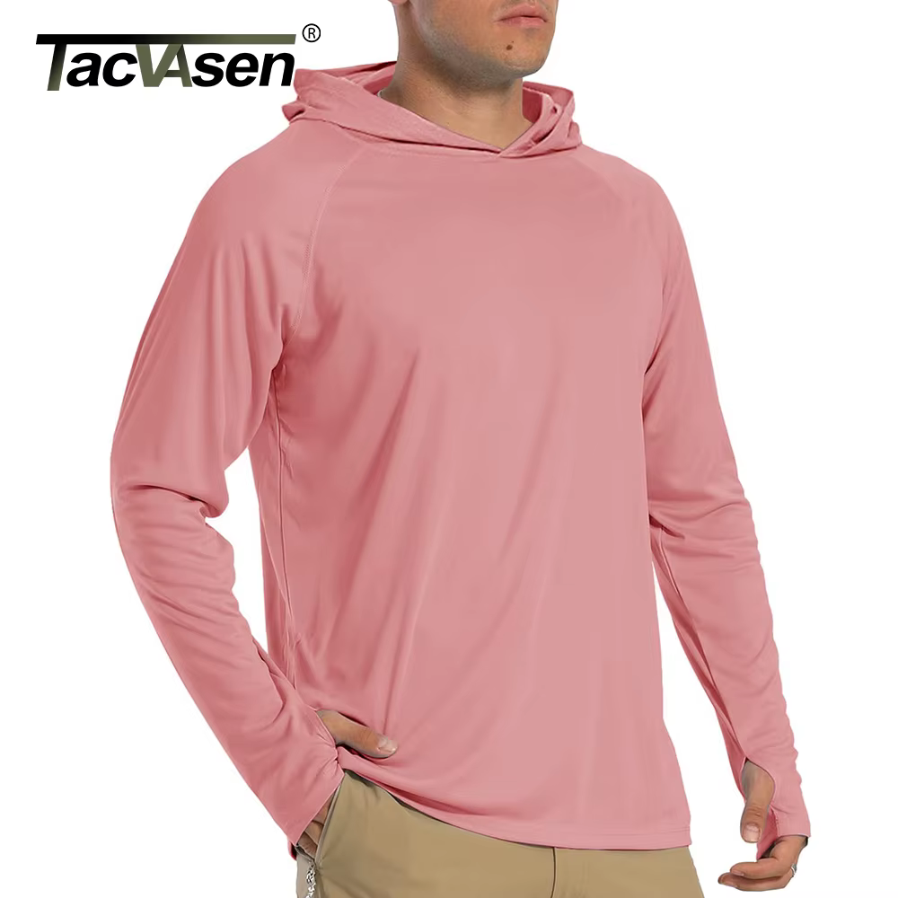 TACVASEN Protection solaire T-Shirts hommes à manches longues à capuche décontracté résistant aux UV