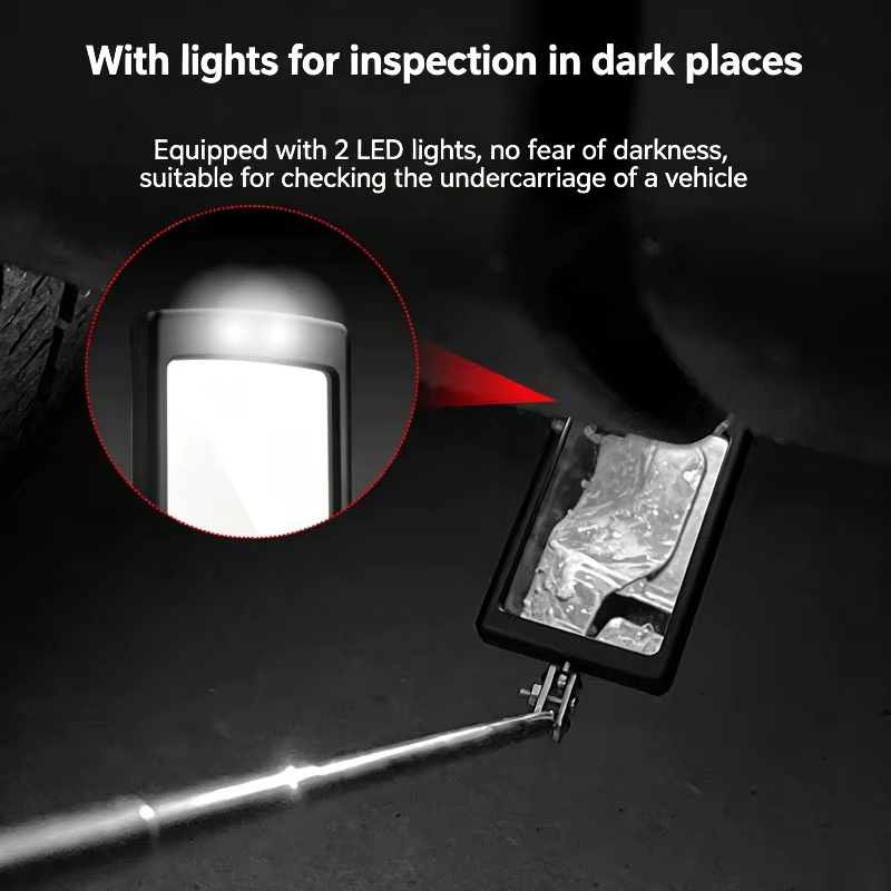 360 ° Miroir d'inspection télescopique avec lumière LED et poignée de maintien