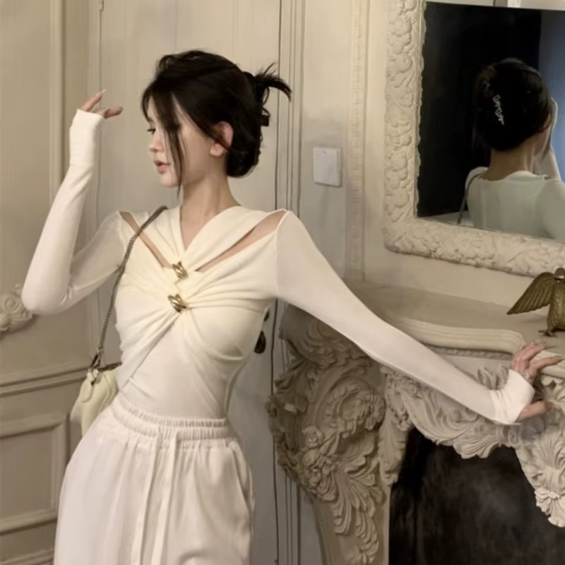 T-shirt blanc à manches longues pour femmes
