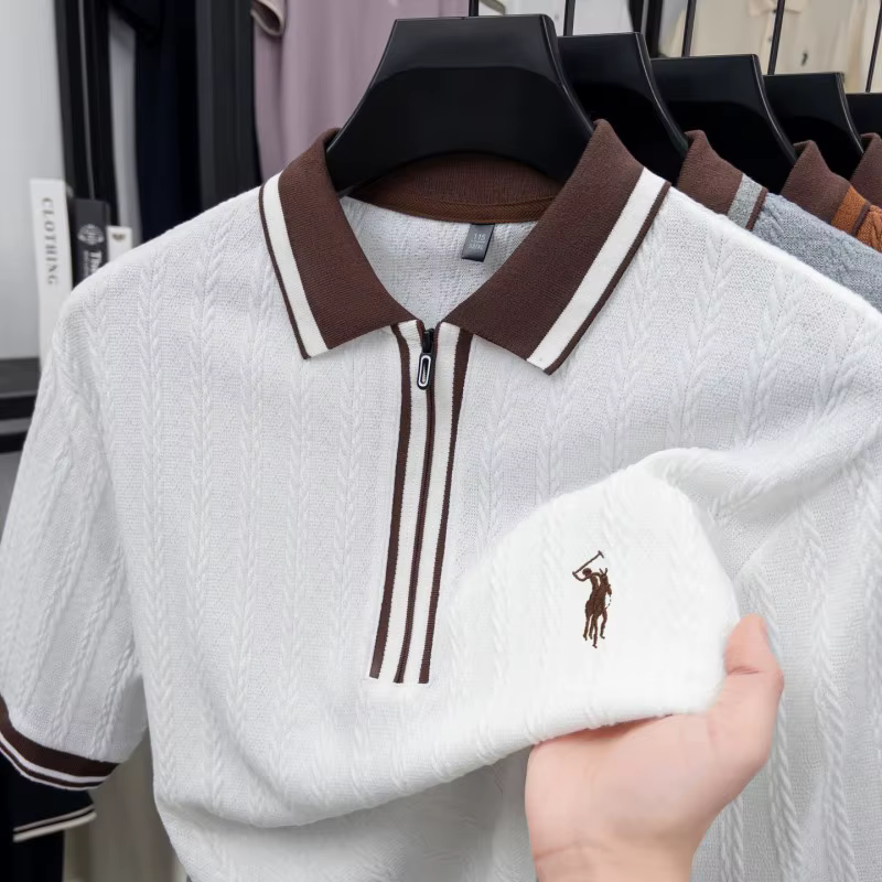 Marque de luxe à manches courtes polo shirt Paul pony broderie Stripe Design hommes tricot t