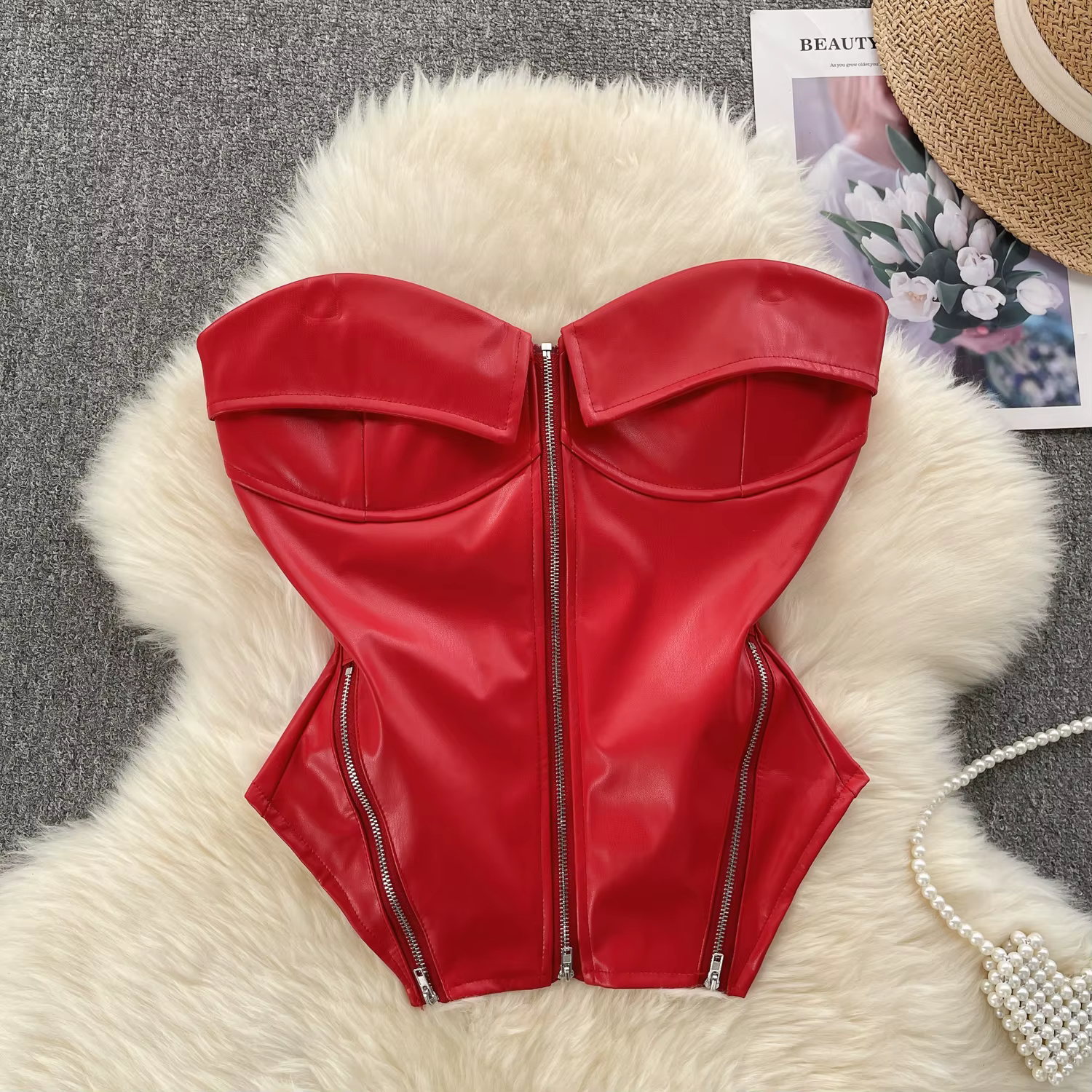 Chic Vintage doux Camis arête de poisson asymétrique débardeur mince haut court Sexy Corset Bustier femmes vêtements d'été