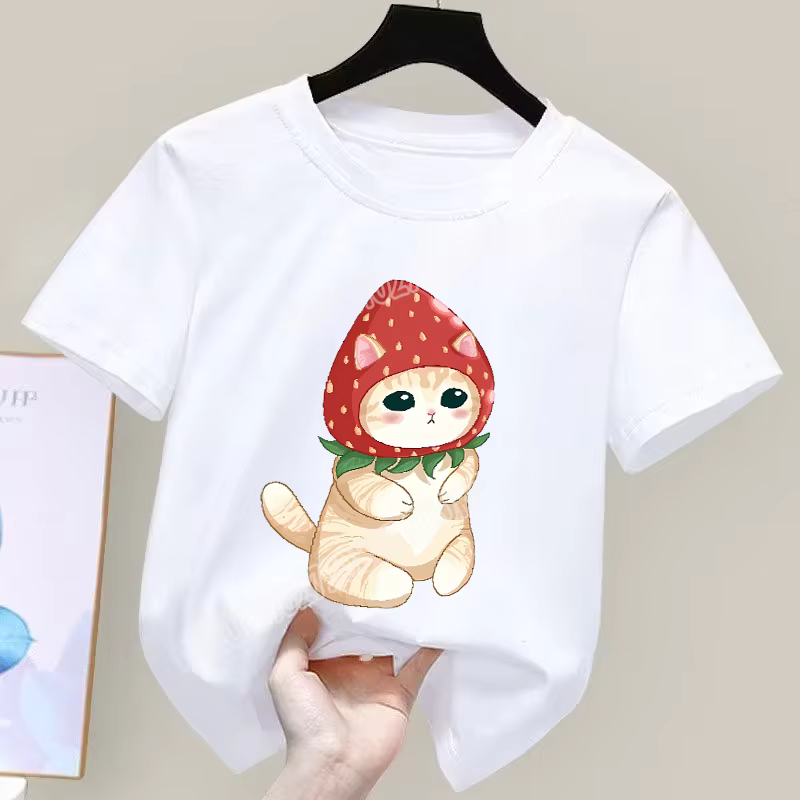Mofusand T-Shirt Kawaii dessin animé imprimé vêtements Sport décontracté hauts basiques garçons filles coton absorbant blanc manches courtes enfants cadeau
