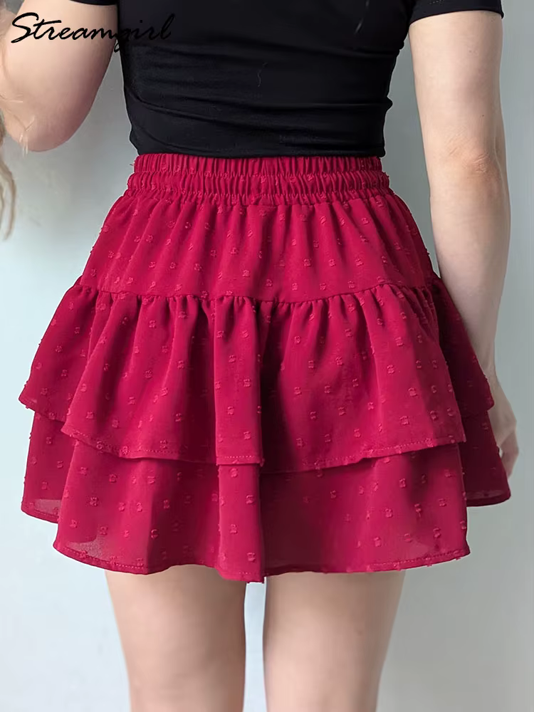 Streamgirl femmes Mini jupes avec Short sous les vêtements d'été cravate une ligne courte blanche plissée à volants