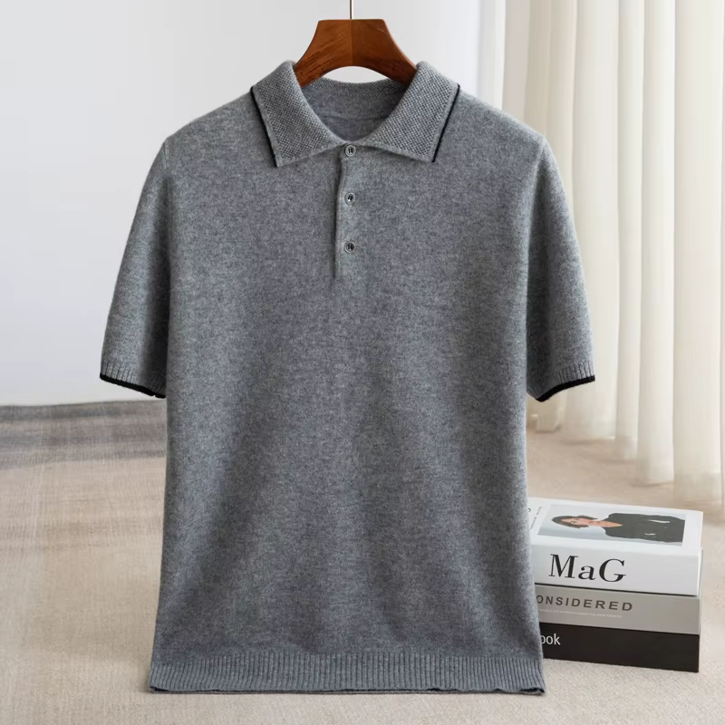 Pull en laine pure à col polo pour homme