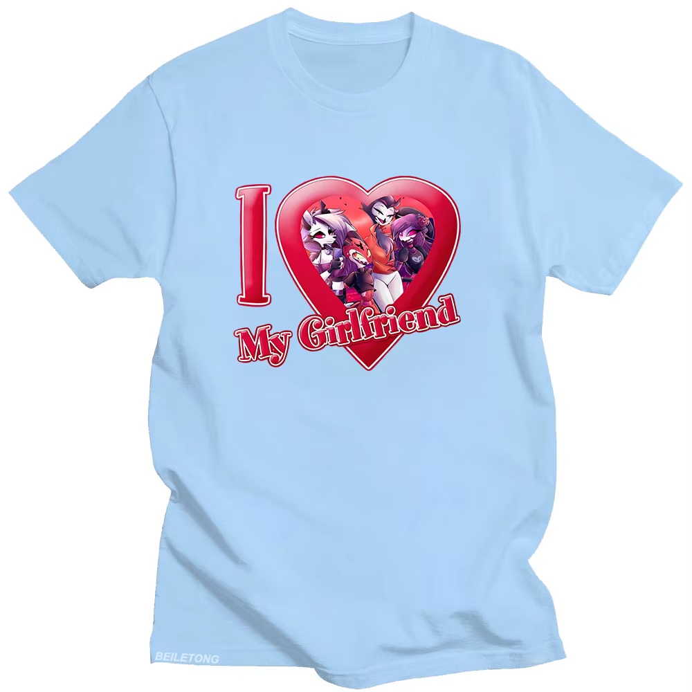 Hellubodiva-T-shirt en coton à col rond imprimé dessin animé, T-shirt Anime, T-shirt Kawaii Harajuku, I Love My Girlfriend, Vêtements mignons