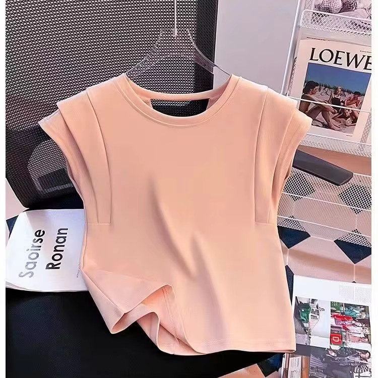 T-shirt français à manches bouffantes pour femmes, nouveau dos ajouré, chic, beau petit haut, été 2025