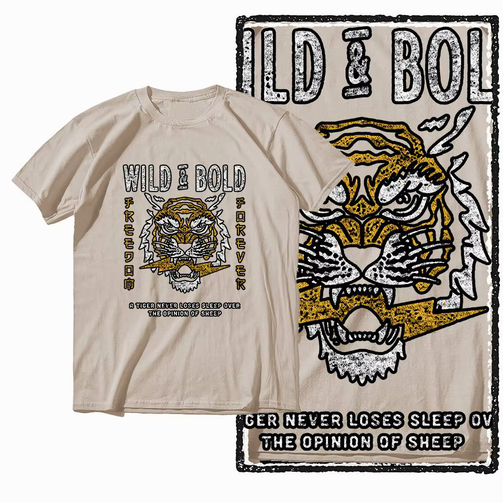 T-shirt pour homme en coton vintage beige imprimé tigre G41