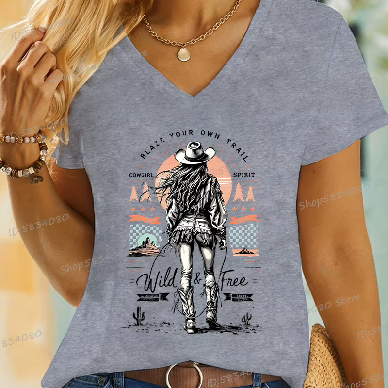 Rétro Cowgirl sauvage et gratuit imprimé T-shirt Vintage désert