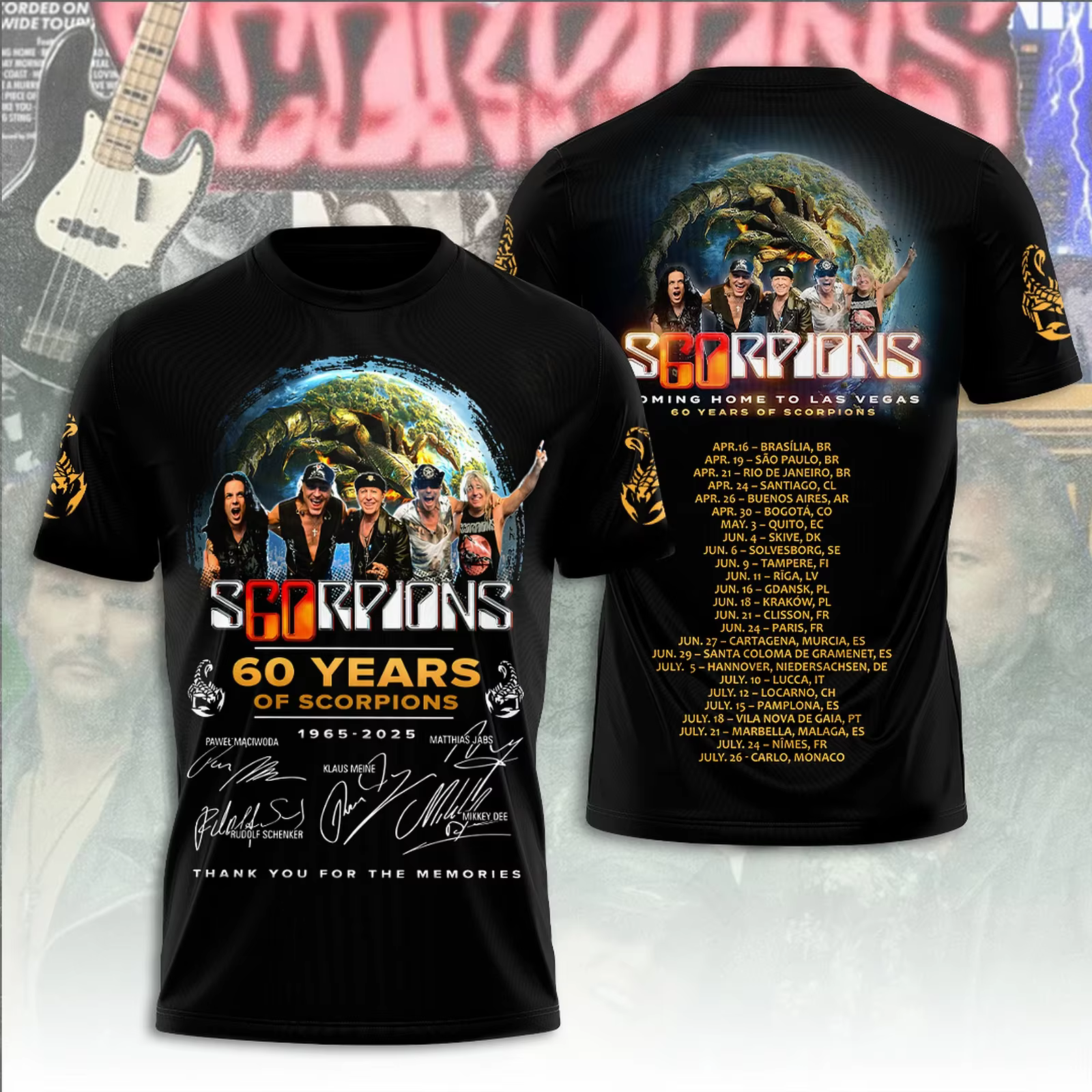 2026 Rock Scorpions Band 2025 Tour T-shirt imprimé en 3D hommes femmes mode Hip Hop