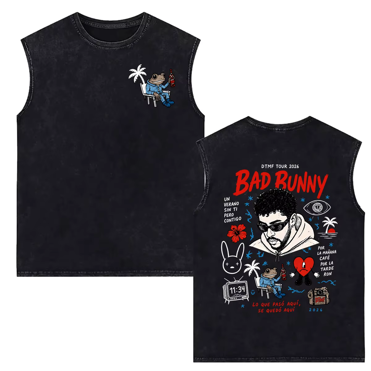 Débardeurs vintage délavés Bad Bunny