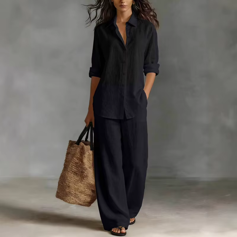 Ensemble deux pièces bohème en coton et lin pour les vacances printemps-été, haut et pantalon décontractés