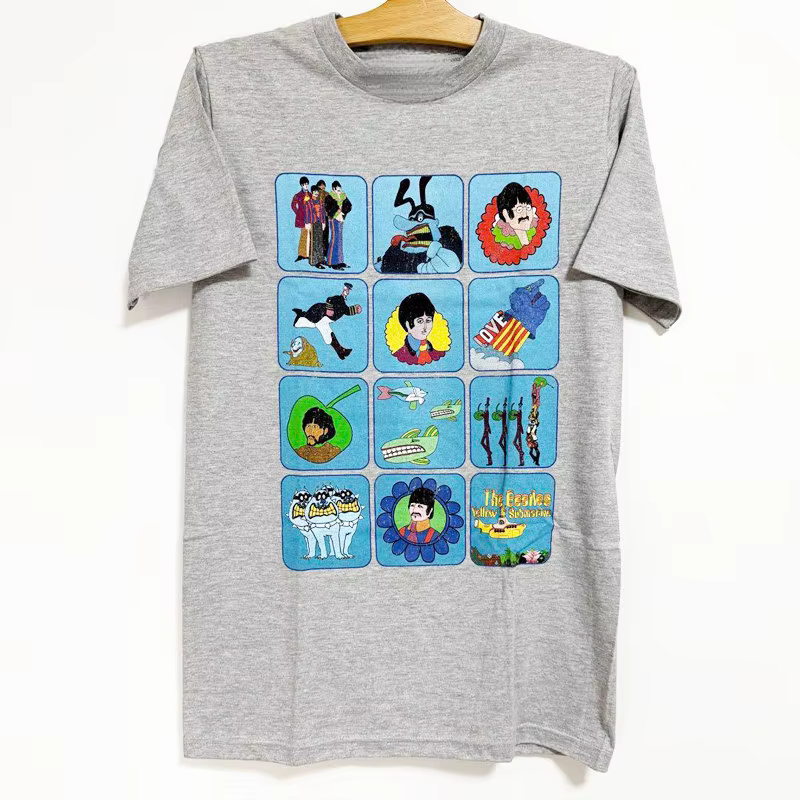 T-Shirt rétro noir en coton avec image de la bande The Beatles Yellow Submarin