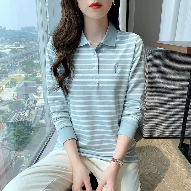 Polo rayé pour femmes, 100% coton