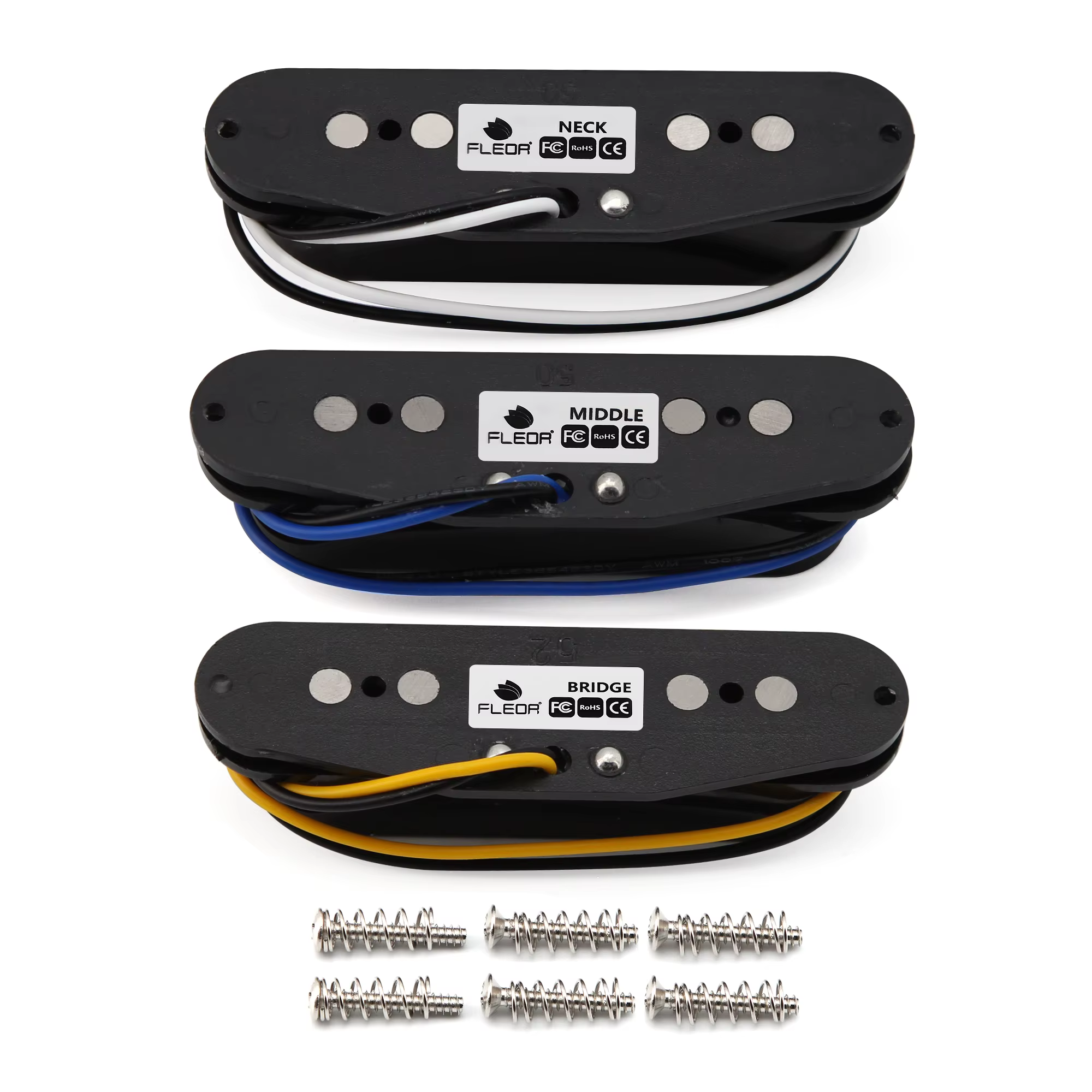 FLEOR Ensemble de micros de guitare Alnico 5 ST à bobine simple pour manche, milieu et pont, noirs