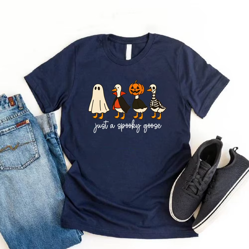 Juste une oie effrayante T-shirt drôle Halloween oie T-shirt hommes femmes à manches courtes t-shirts graphiques mignon horreur T-shirt Halloween cadeau