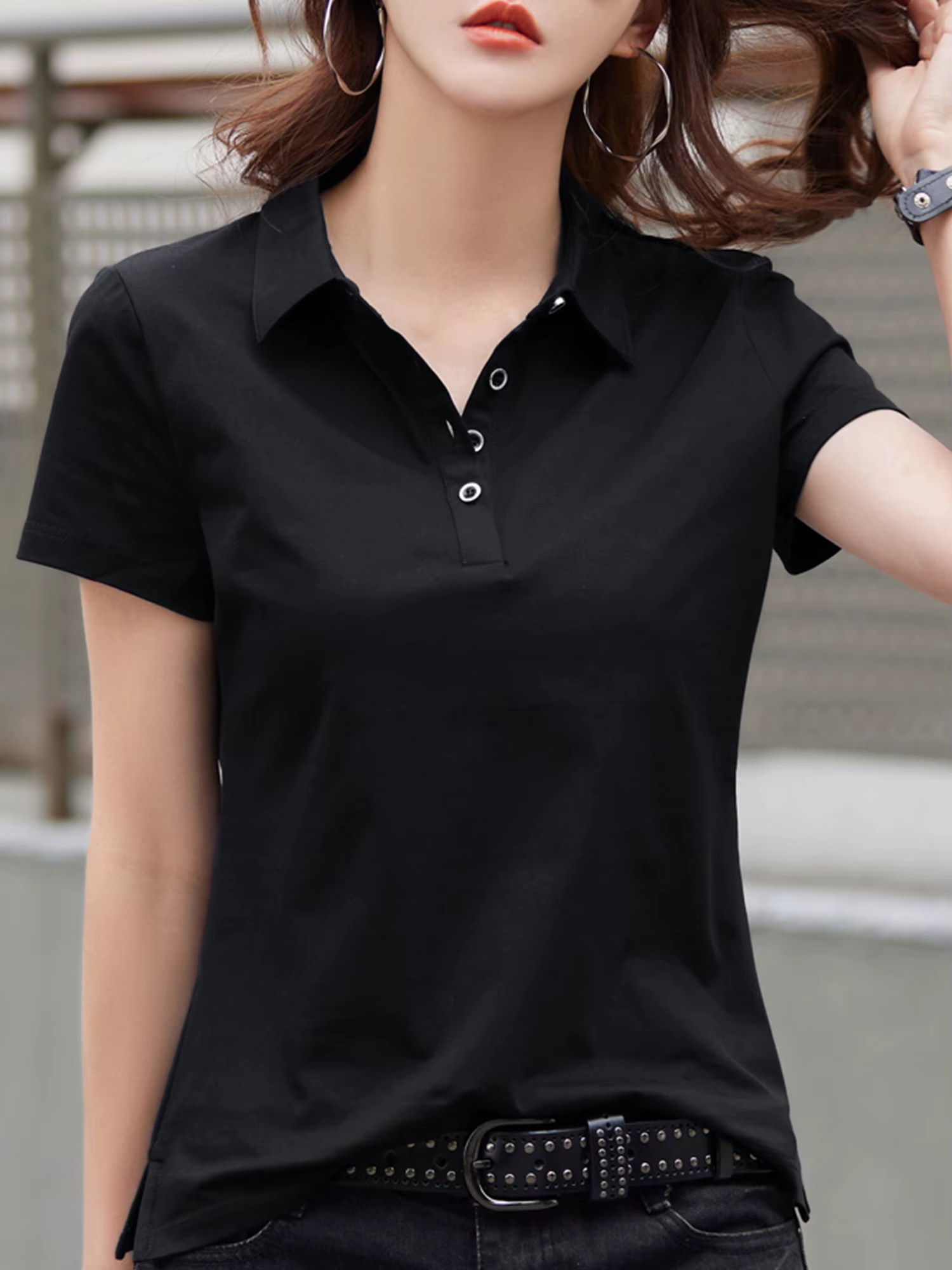 Polo de couleur unie pour femmes