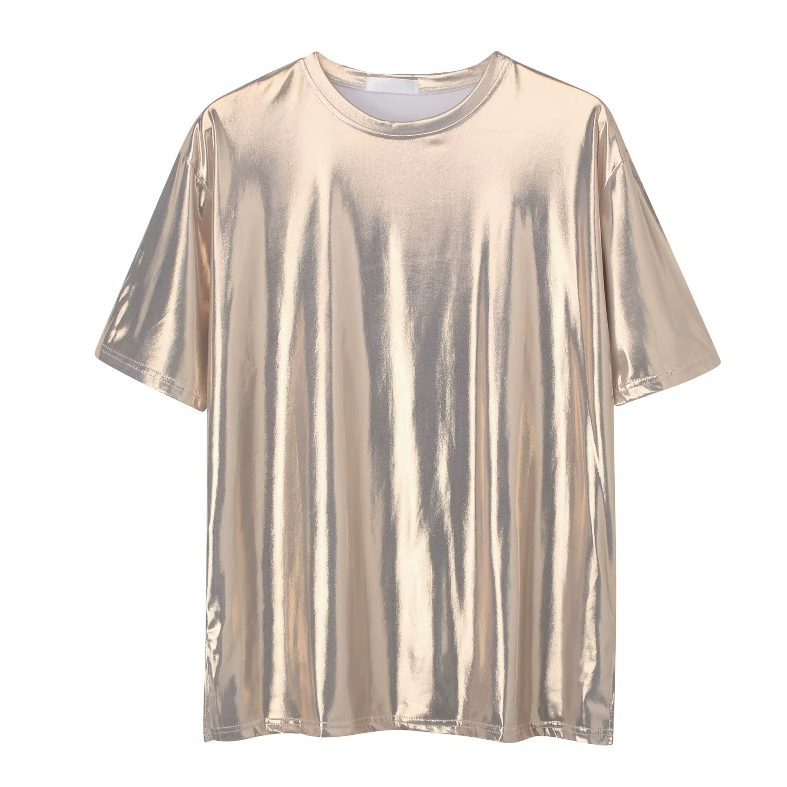 Été hommes brillant t-shirts or à manches courtes col rond T-Shirt