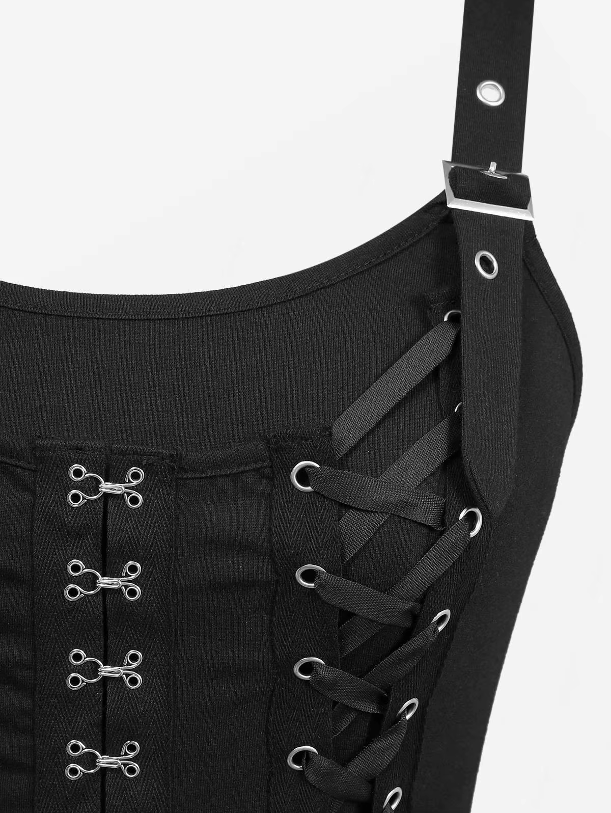 Débardeur Gothique Femme Noir à Lacets Croisés et Fermeture Crochet et Œillet – Nouvelle Collection Été 2026