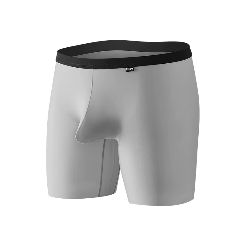 Gtopx Boxer à jambes longues en soie glacée pour hommes – Sous-vêtements ultra-fins étendus à séchage rapide avec support en U et design sans couture
