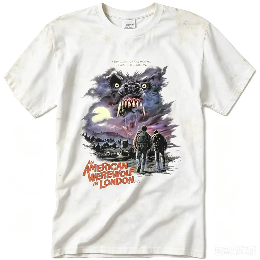 T-shirt noir imprimé Monstre Loup Géant 2026 été, motif Lune Sauvage, coupe ample et oversize, manches courtes, style Goth