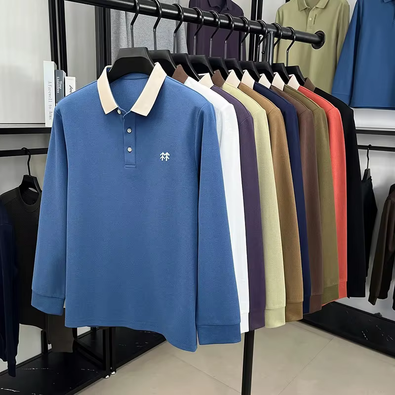 Mode marque de luxe à manches longues polo shirt hommes automne nouvelle tendance badge en relief Design Casual