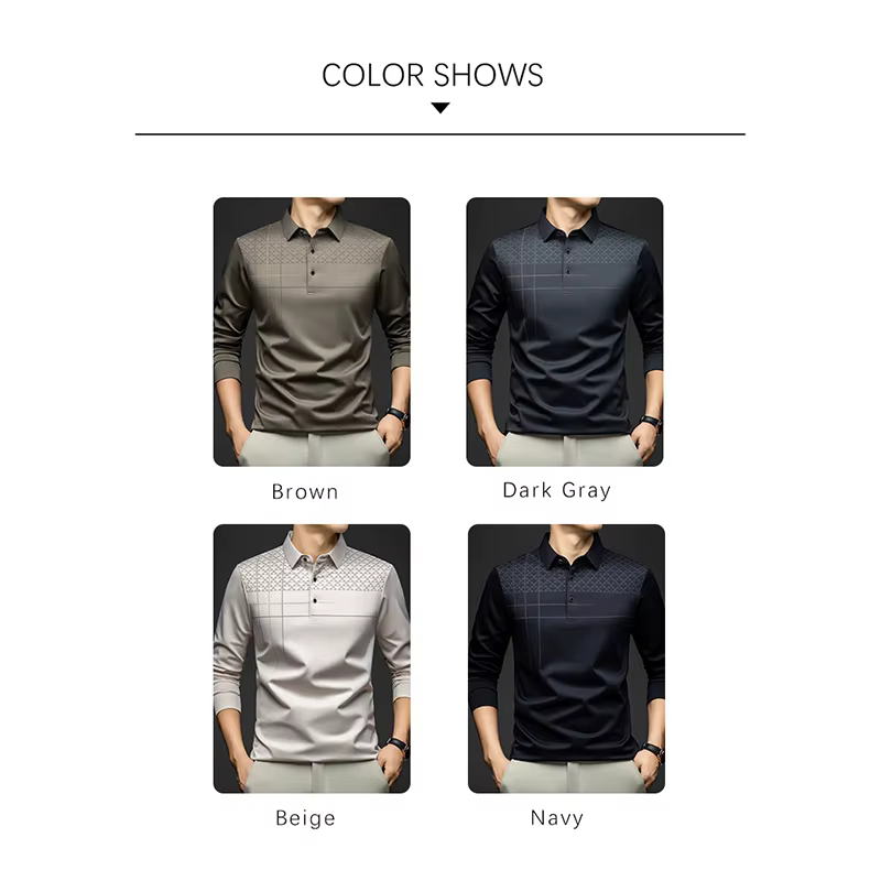BROWON marque de luxe élégant formel Polo t-shirts hommes conception graphique à manches longues col de chemise bureau travail Polo hauts homme vêtements