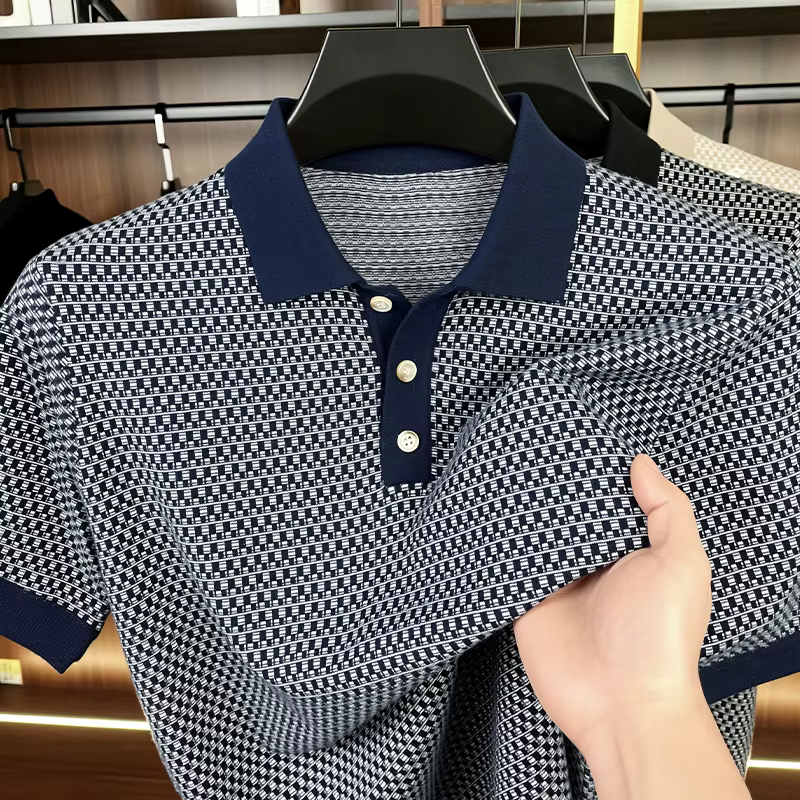 100% coton Treillis imprimé à manches courtes polo chemise hommes haut de gamme tricoté confort respirable nouvelle mode de luxe unique T-shirt