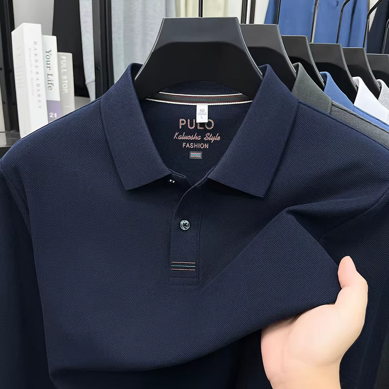 Polo à manches longues 100 % coton pour homme