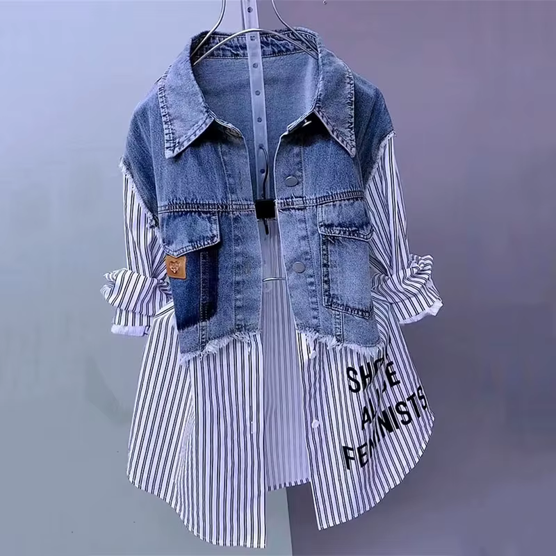 Mode Denim chemise dames hauts femmes nouvelle épissage