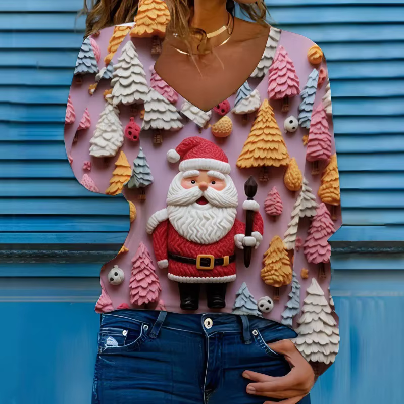 Femmes noël mignon bonhomme de neige t-shirts nouveau automne hiver