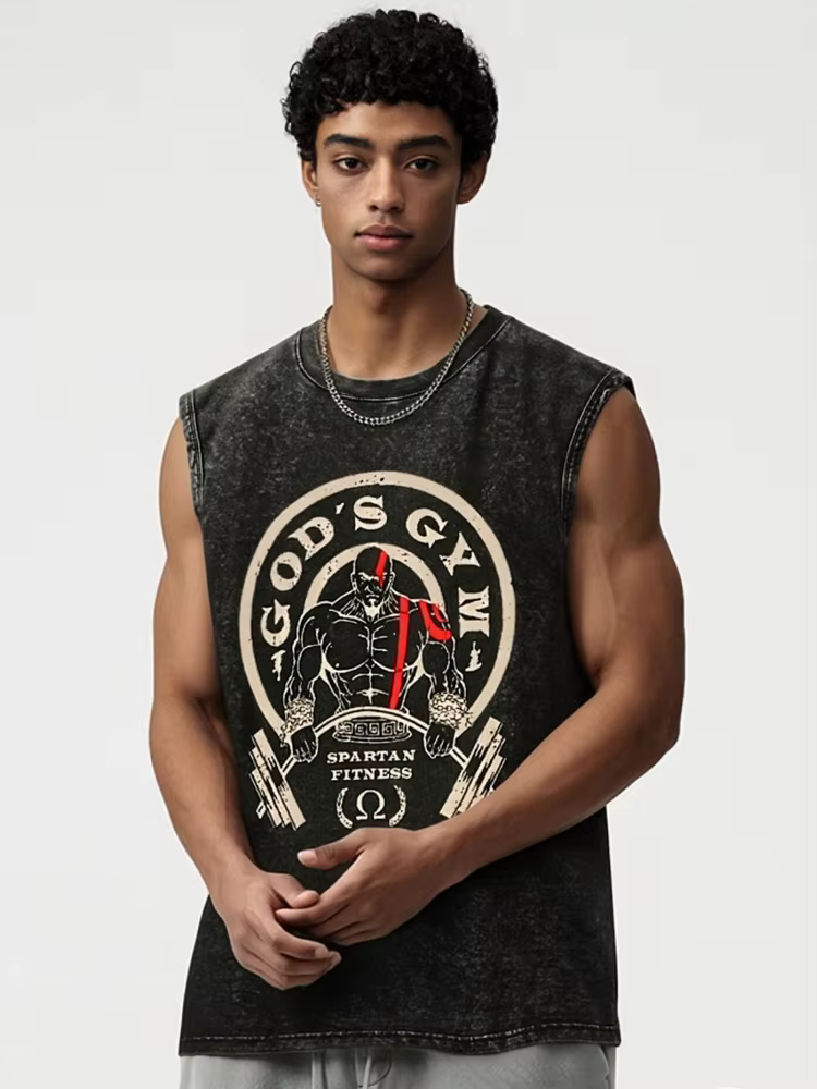 Débardeurs Homme Tendance Été Sans Manches Style Rétro Unisexe Oversize GOD'S GYM WASHED Harajuku Sport