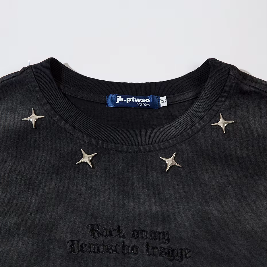 T-shirt Homme Vintage Déchiré Effet Vieilli avec Broderie Étoile Métallique