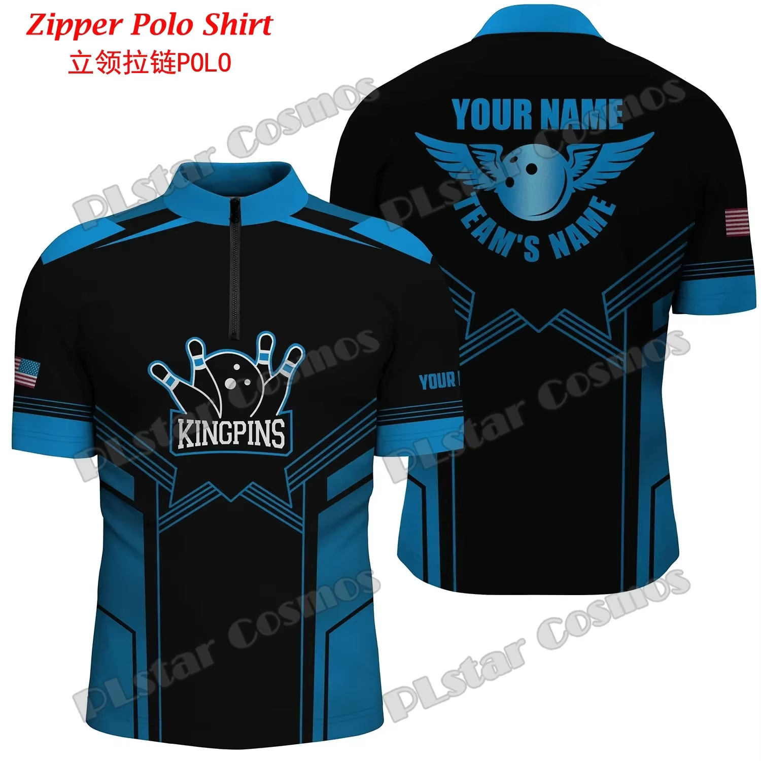 Nom personnalisé Bowling Team Jersey 3D imprimé mode hommes quart de fermeture éclair Polo été unisexe décontracté Zip