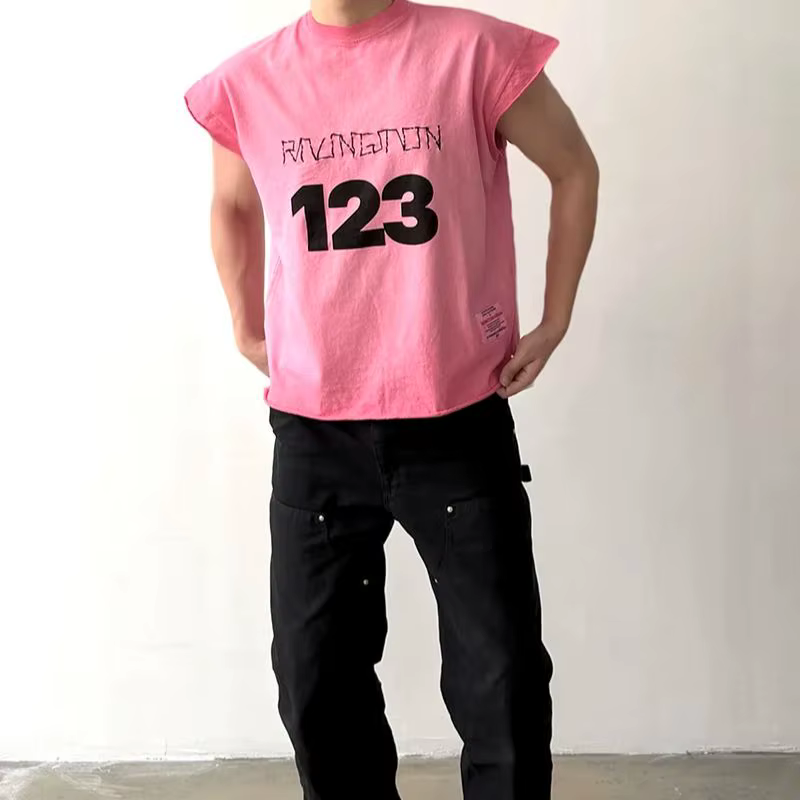 Haute qualité ample Vintage RRR123 manches coupées t-shirt hommes femme hauts à la mode