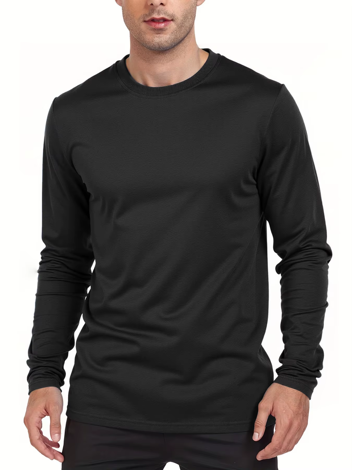 Printemps automne hommes T-shirts à manches longues décontracté hauts couleur unie haute qualité noir T-Shirt classique