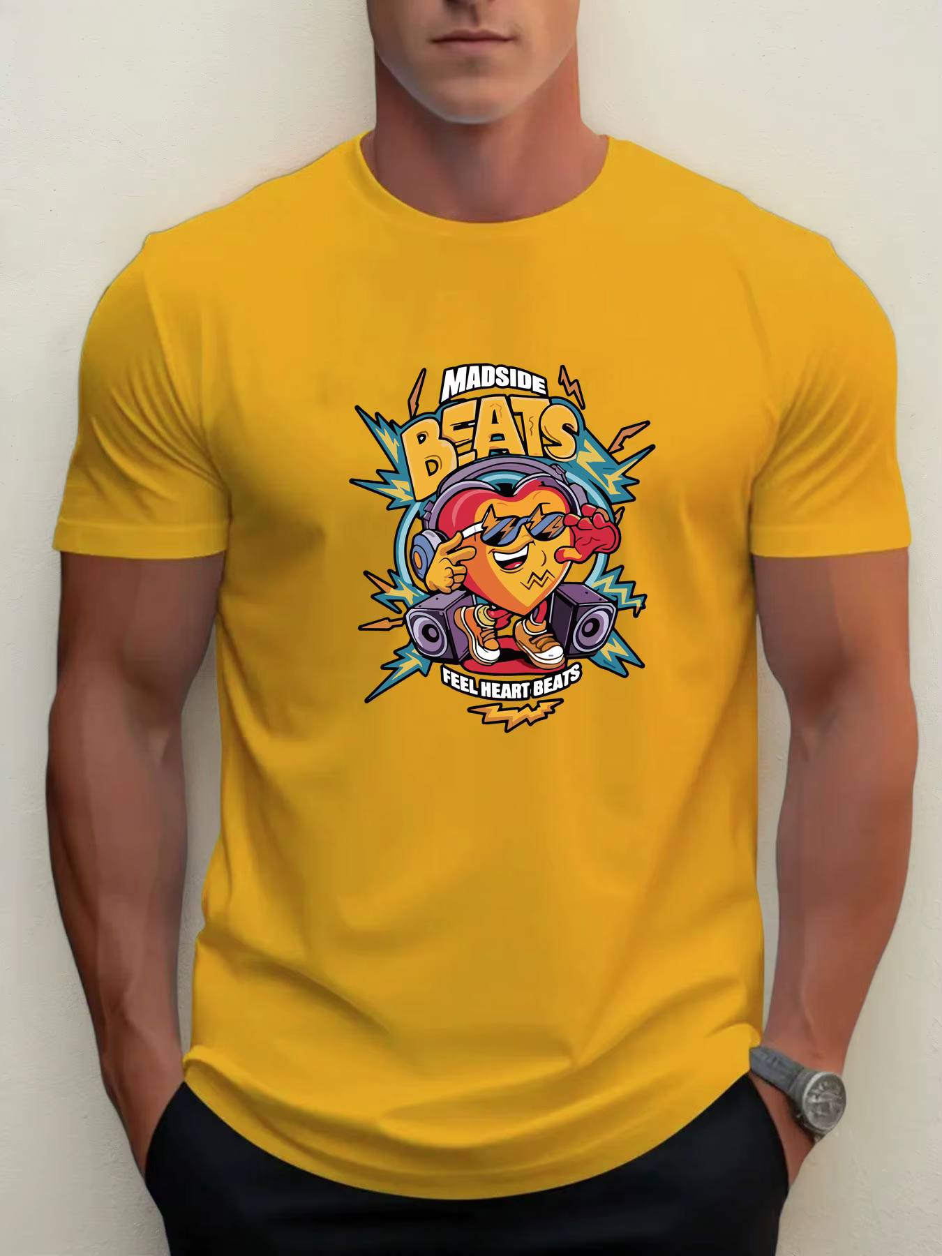 T-shirts pour homme MADSIDE BEATS 100 % coton impression graphique été t-shirt col rond décontracté respirant style de rue haut quotidien