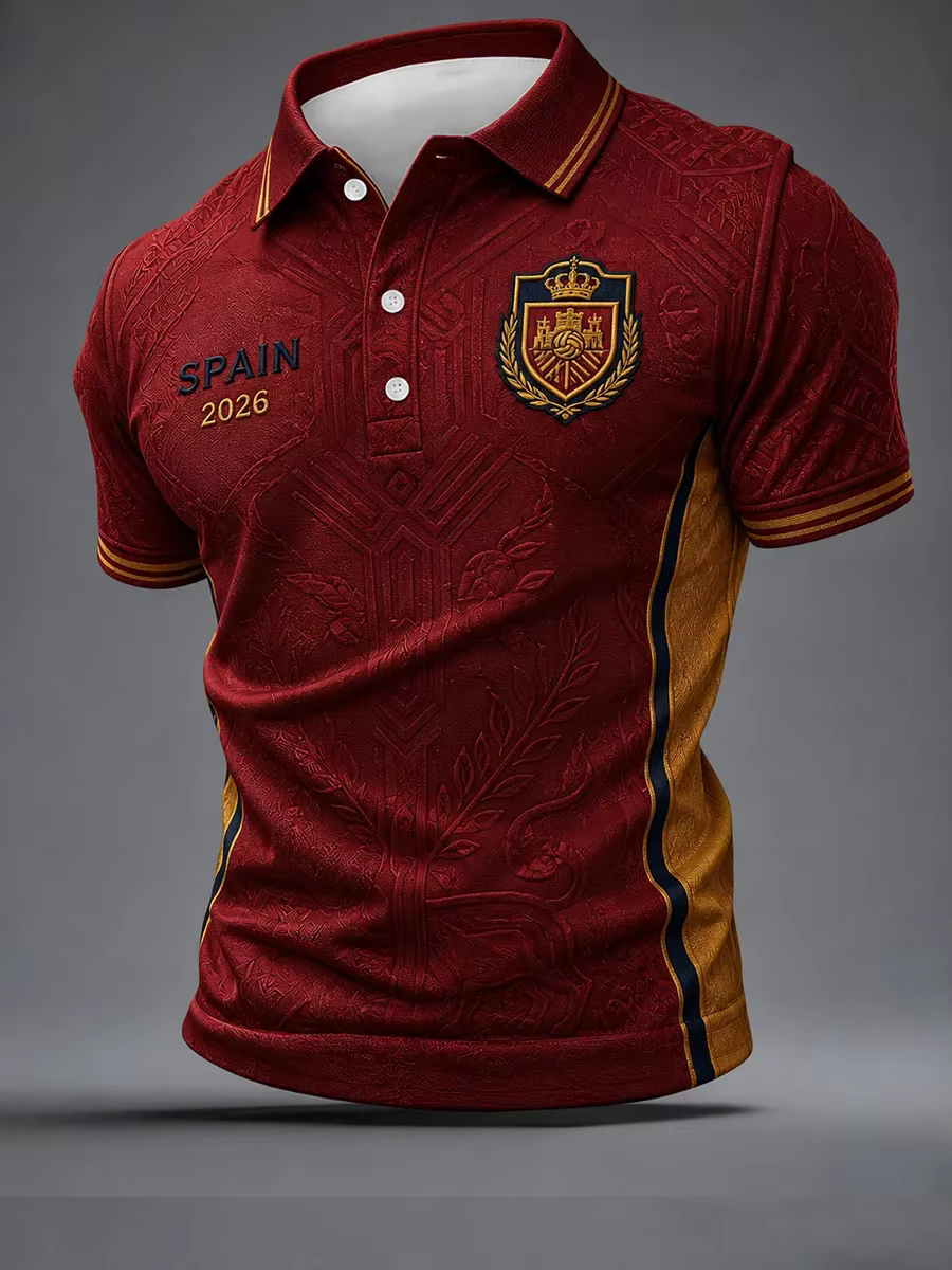 Polo de football espagnol édition 2026 avec impression 3D - Confortable et respirant - Convient aux hommes et aux femmes