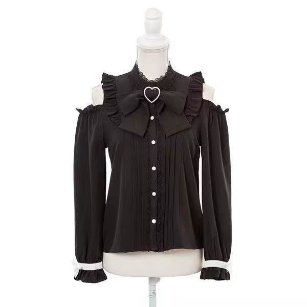 Chemisier Tendance Japonais Style Doux Blouses à Manches Longues avec Nœud pour Femme Y2K Tops de Fête 2026
