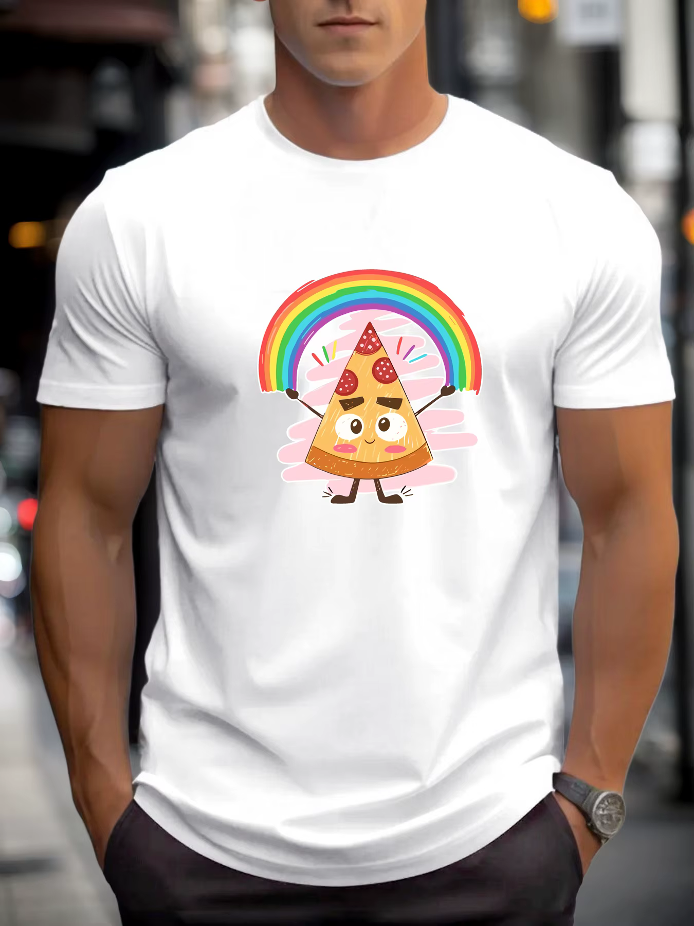 T-shirts pour hommes pizza 100 % coton impression graphique été t-shirt col rond décontracté respirant style de rue haut quotidien