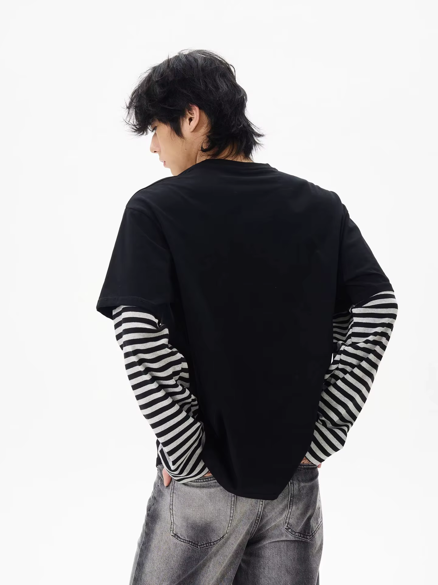 T-shirt rayé patchwork cool pour homme