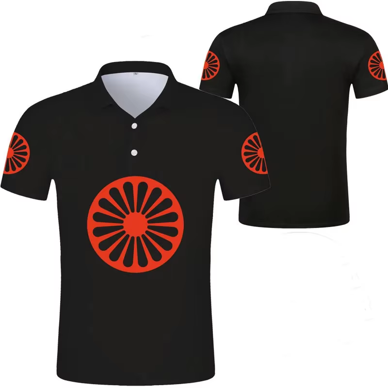 Polo à manches courtes avec emblème national gitan romain pour hommes
