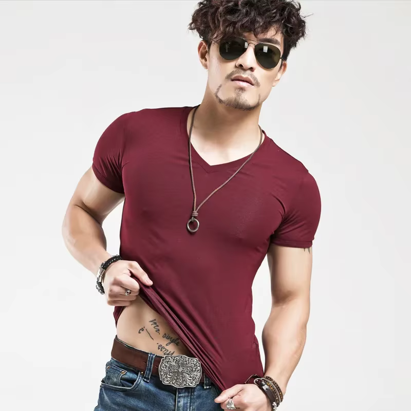 Nouveau T-shirt Homme 2026 – Hauts à Col en V Manches Courtes