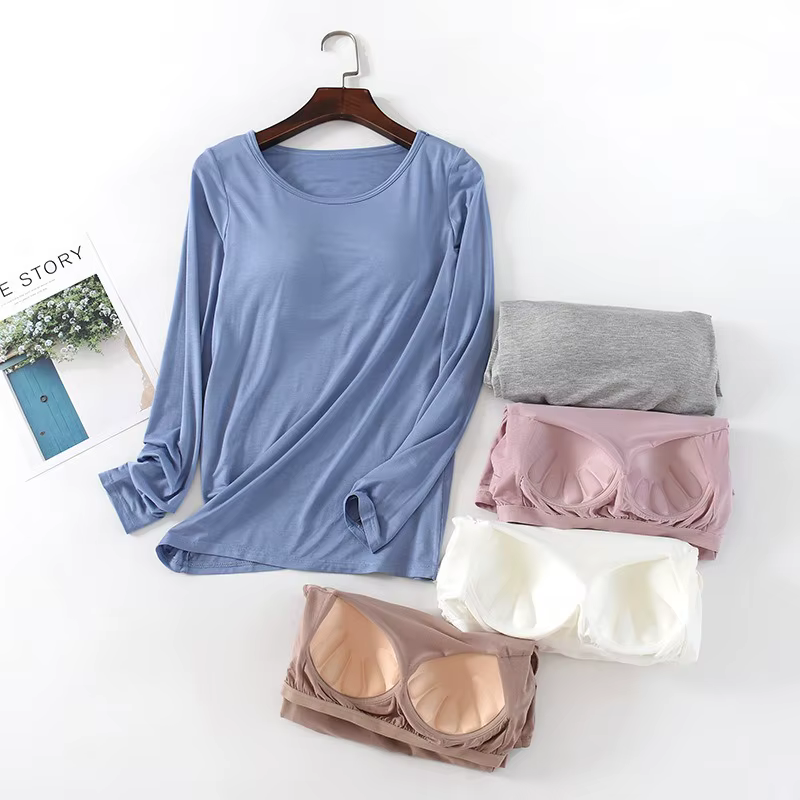 T-shirt à manches longues avec coussretours de poitrine pour femme