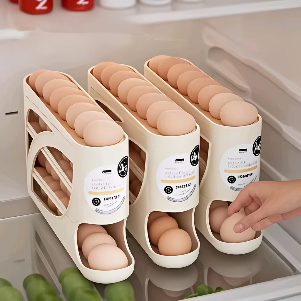 Porte-œufs pour réfrigérateur – Support coulissant à 4 niveaux pour 30 œufs | Organisateur de cuisine peu encombrant | Poignée ergonomique et rails anti-collision