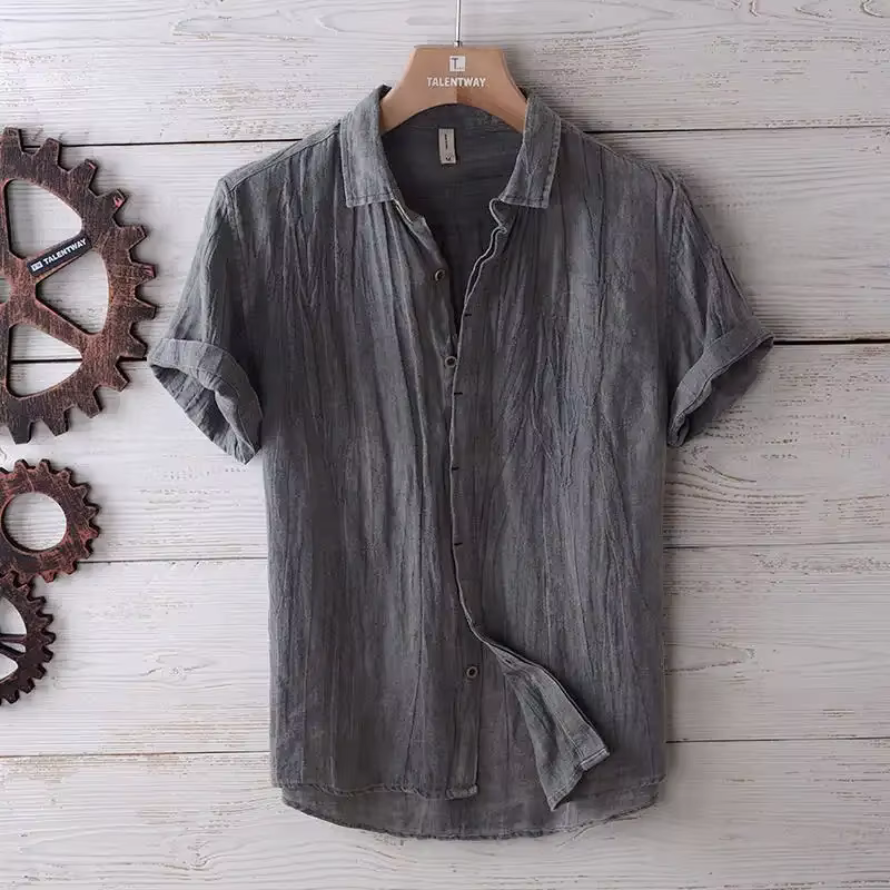 Chemise en lin à manches courtes pour homme