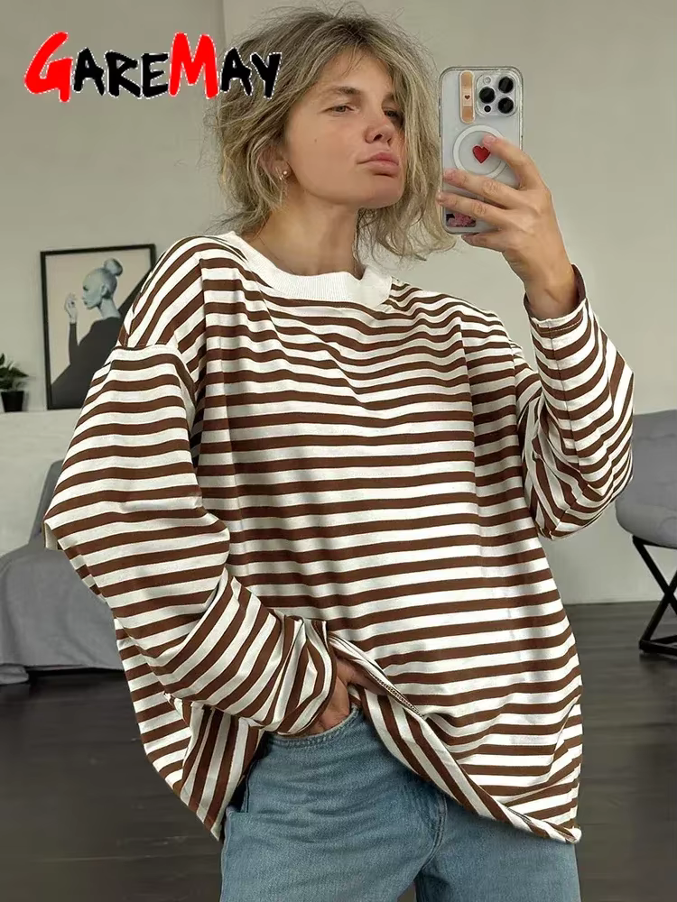 T-shirt Rayé à Manches sulfpour Femme
