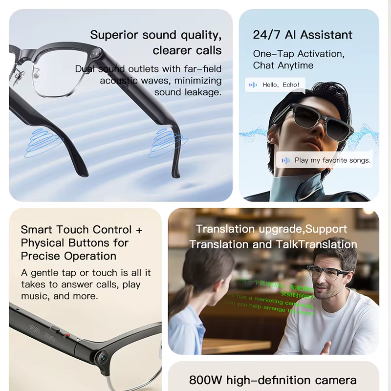Lunettes Intelligentes IA avec Caméra HD 800W