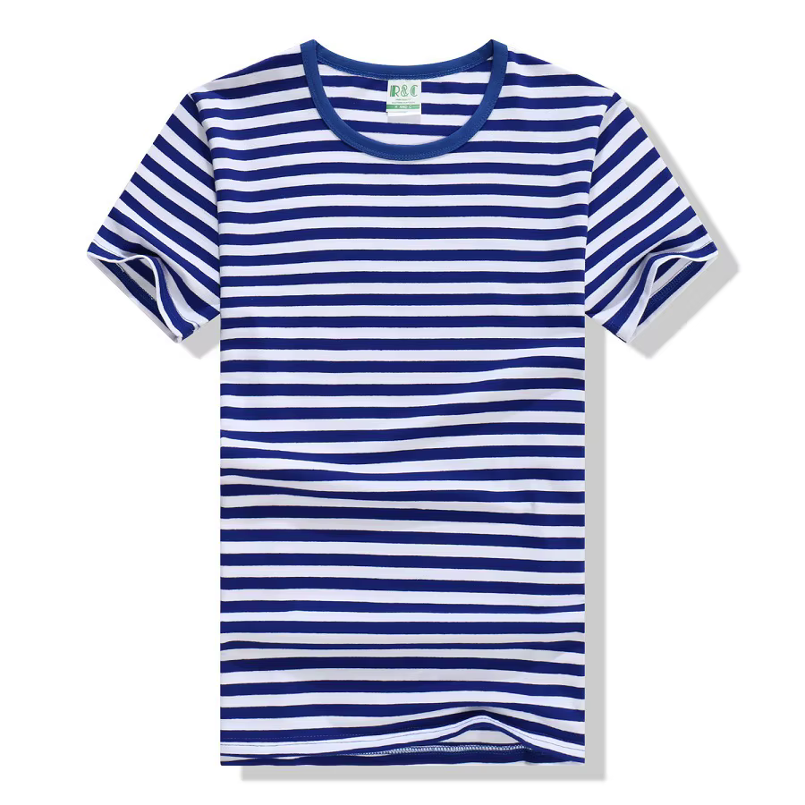 T-Shirt à manches courtes et col rond unisexe, en coton, à rayures