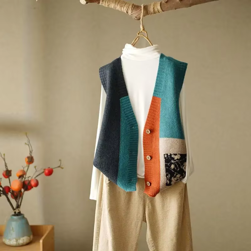 Gilet tricoté sans manches pour femme