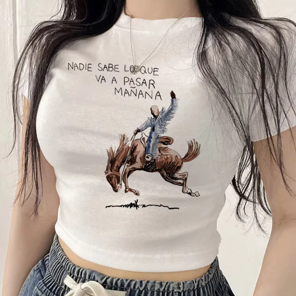 Bad Bunny crop top streetwear féminin vintage scene grunge t-shirt japonais drôle alternatif cutecore